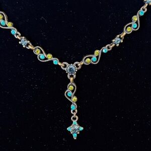 Cookie Lee Blue and Yellow/Green Necklace EUC